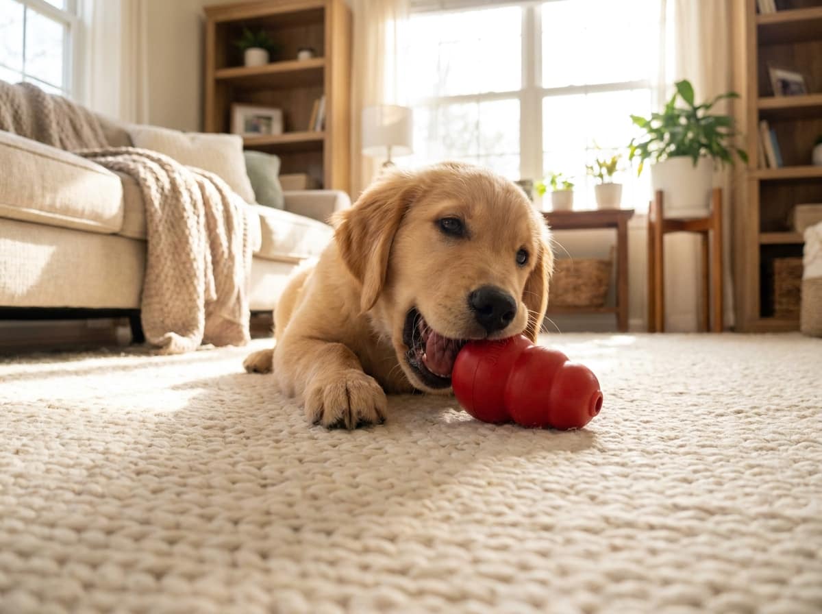 Chiot redirigé sur un jouet à mâcher