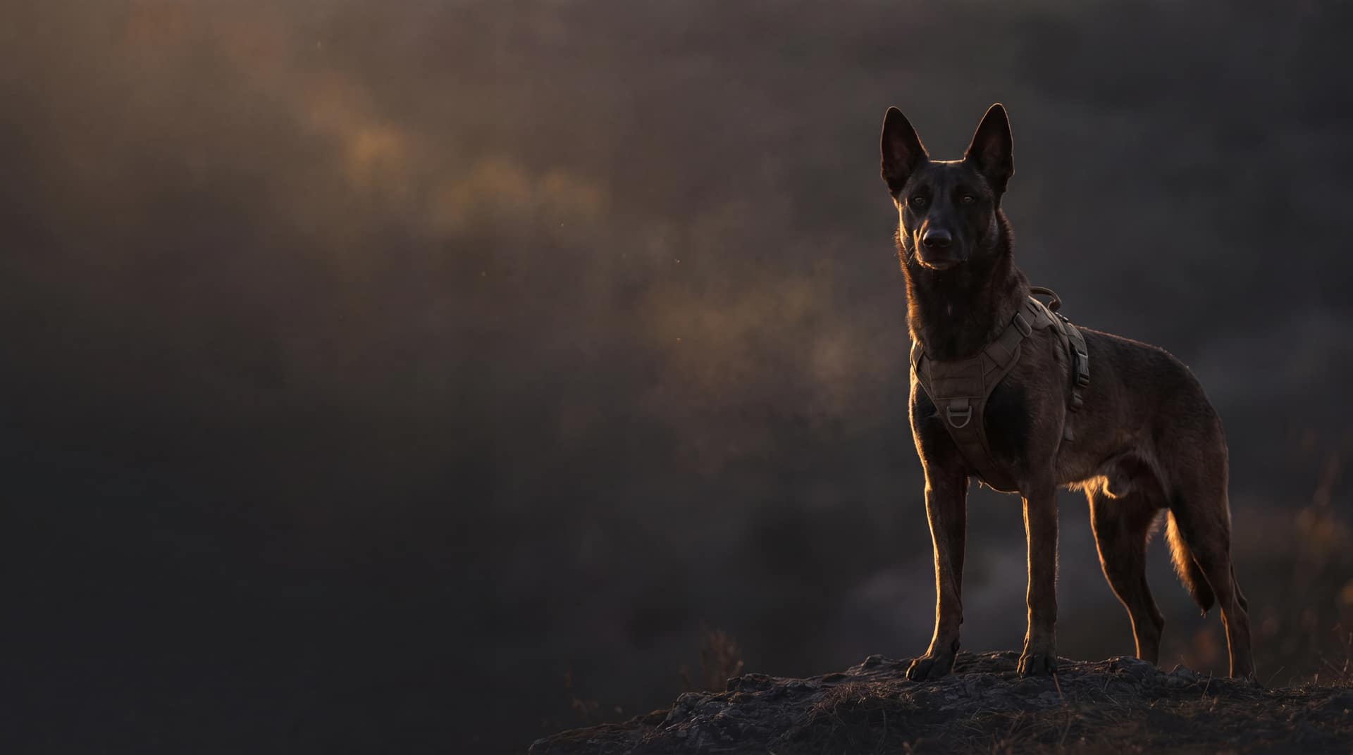 Chien d’arrêt figé sur une émanation en terrain découvert
